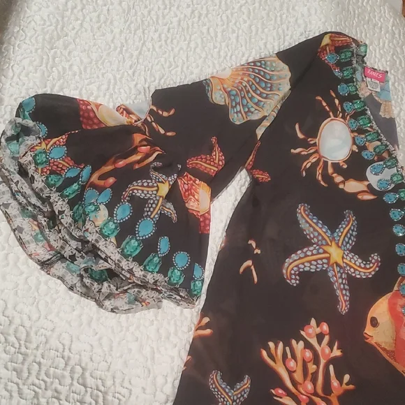 RANEES STARFISH RUFFLE DUSTER IN BLACK; One Size Fits Most,Size:Os P - Picture 6 of 12